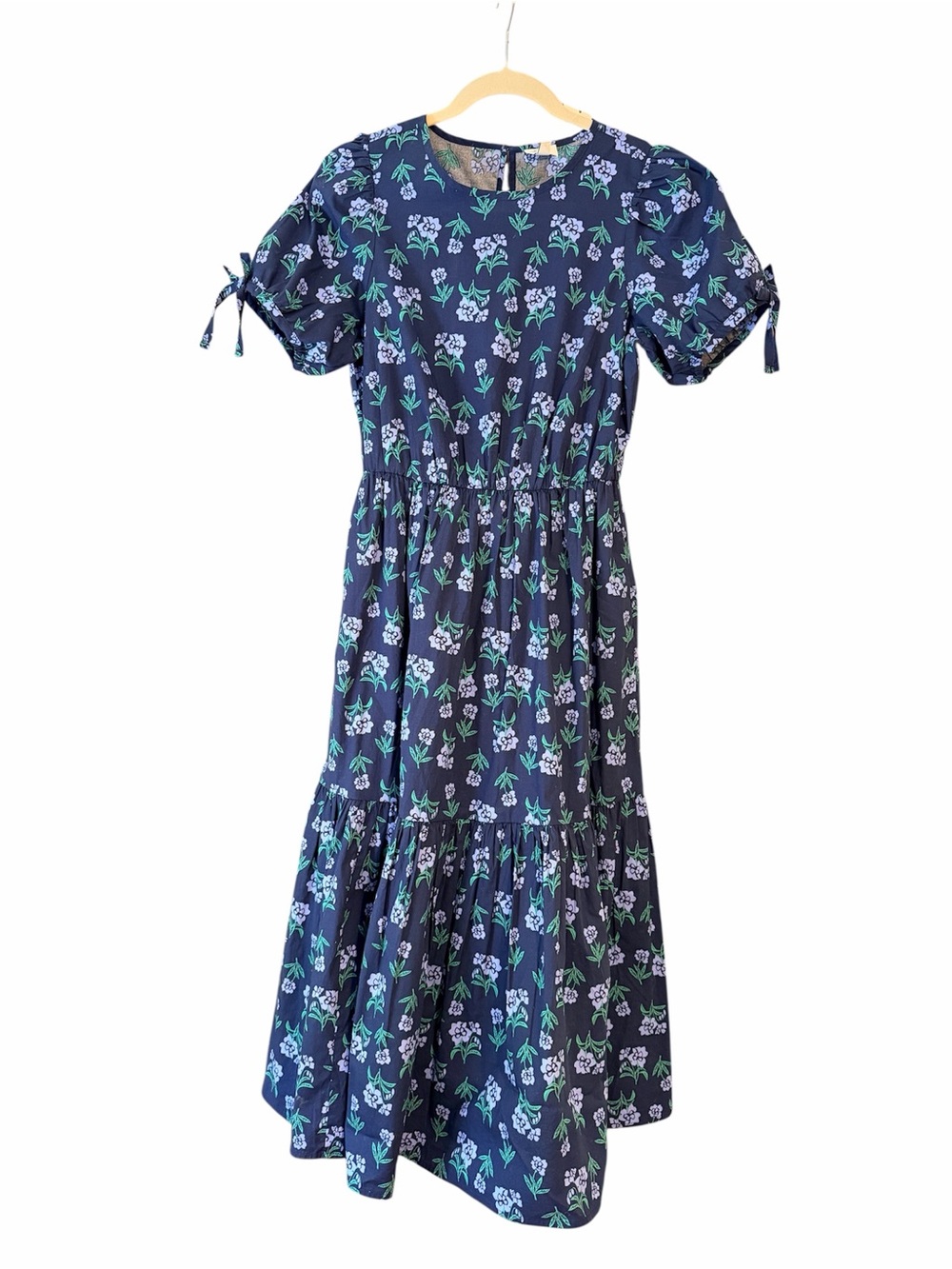 NWT J. Crew Navy Floral Tie-Sleeve Midi Dress